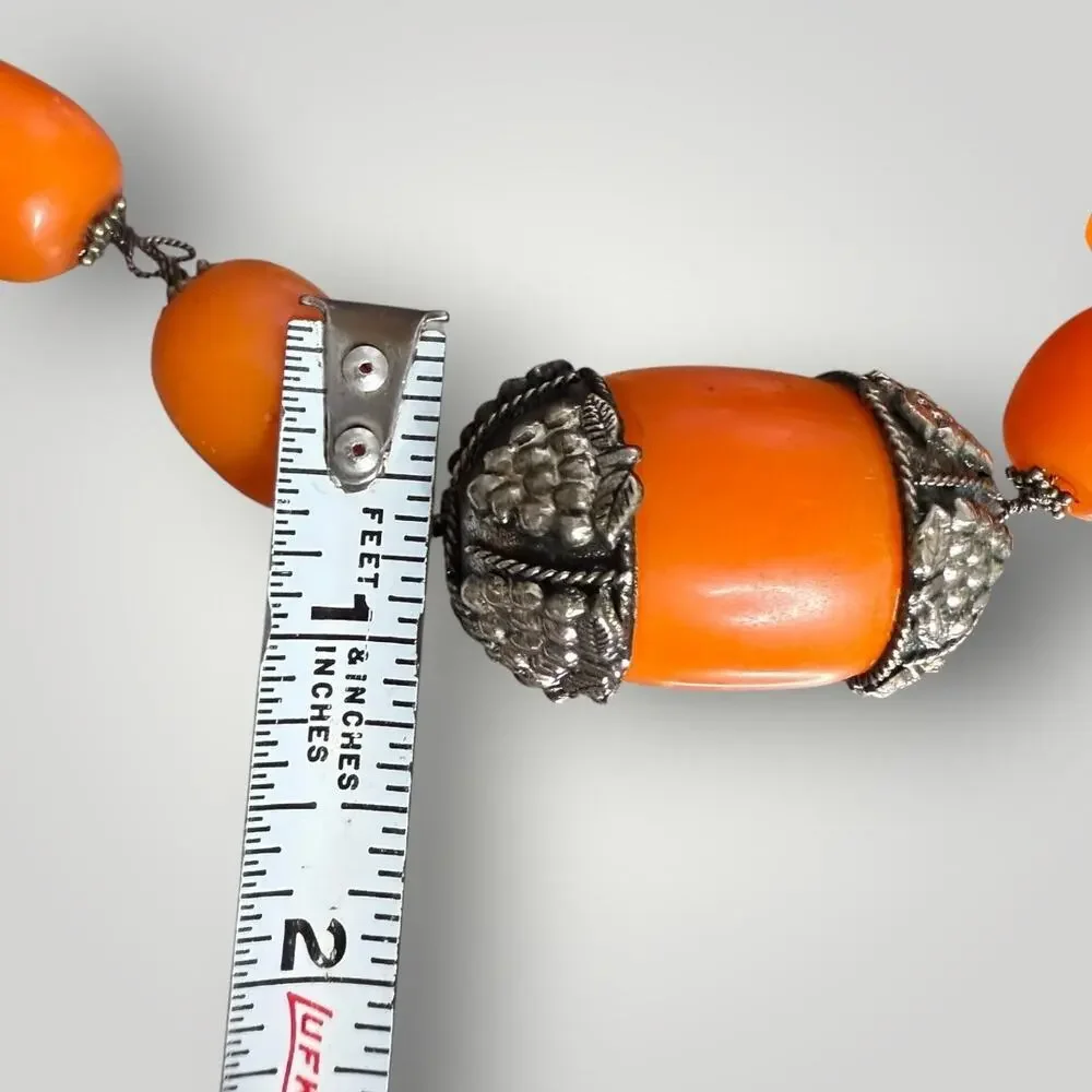 Chunky Orange Beaded Necklace  19 inch Vintage Style Resin Statement Jewelry
